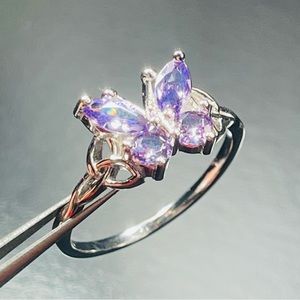sterling silver 925 purple butterfly ring size 7